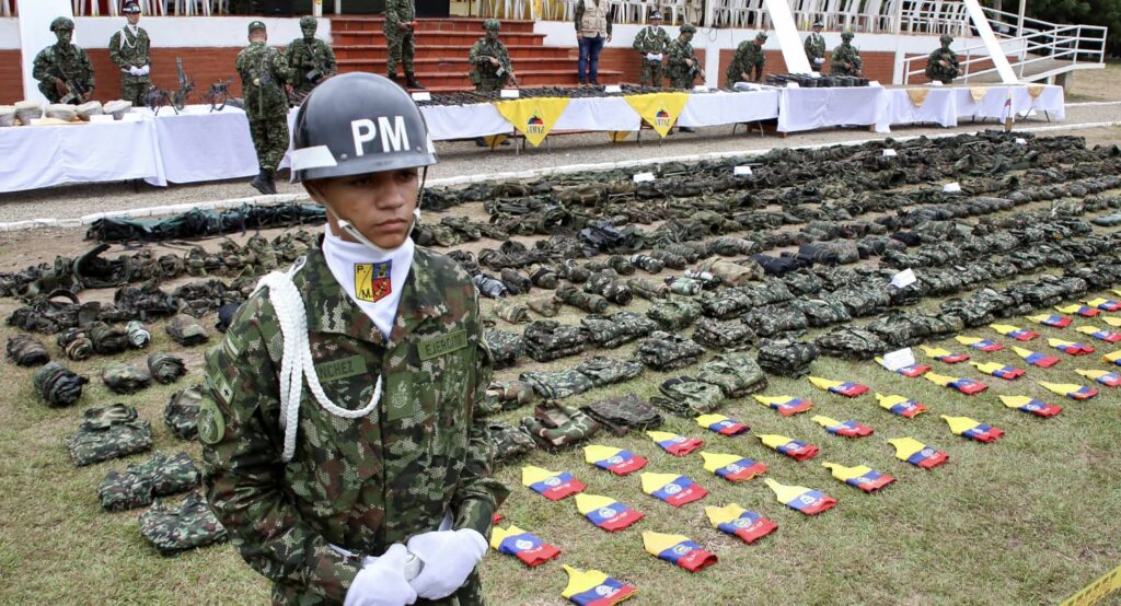 War material seized from a dissident group of the FARC, in Cucuta, Colombia, January 2025. Photo credit: REUTERS/Carlos Eduardo Ramirez.