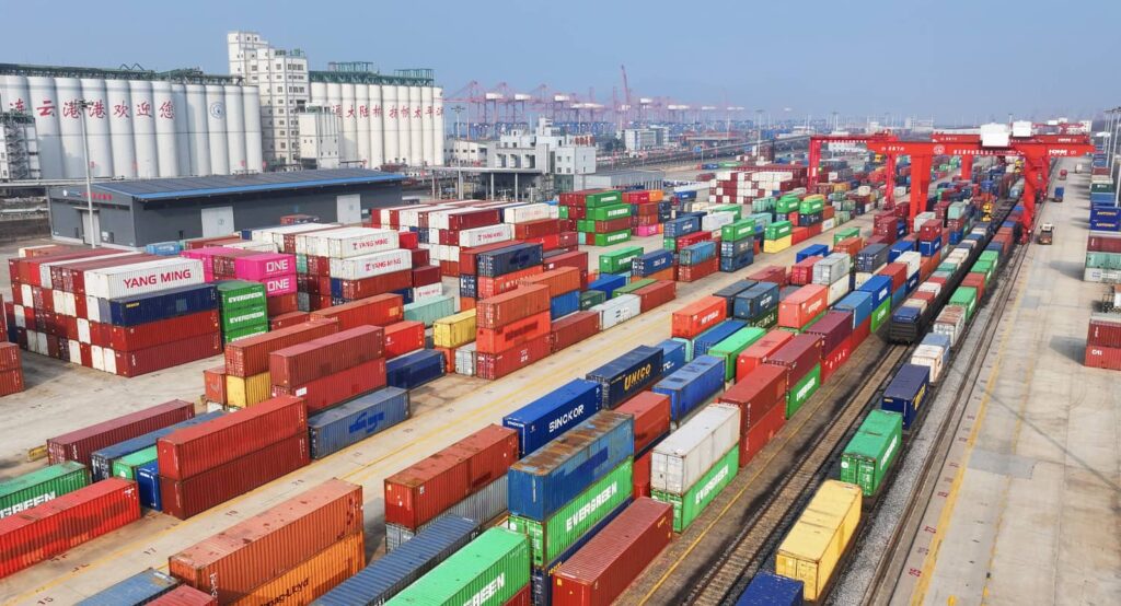 Containers at the China-Kazakhstan Logistics Cooperation Base in Lianyungang, China, March 2025. Photo credit: CFOTO via Reuters Connect.
