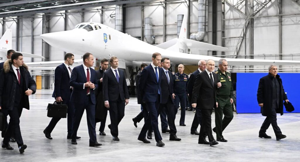 Russian President Vladimir Putin visits the Kazan Aviation Factory, February 2024. Photo credit: Sputnik/Kristina Kormilitsyna/Kremlin via REUTERS.