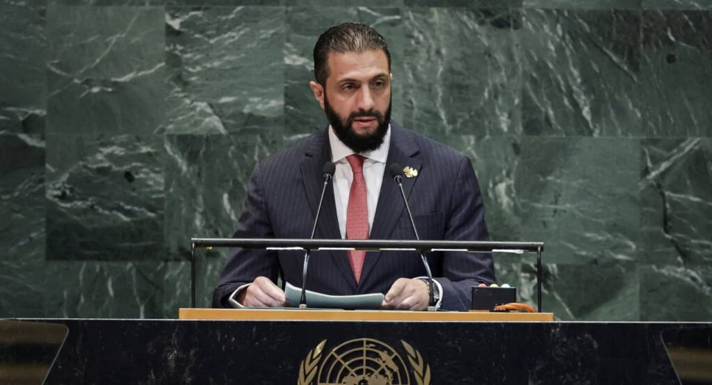 Syrian President Ahmad al-Shara’a addressed the UN General Assembly, September 24, 2025. Photo credit: REUTERS/Jeenah Moon.