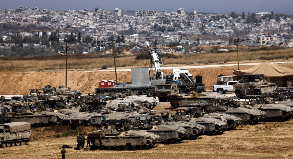 IDF tanks near the Gaza border, May 2025. Photo credit: REUTERS/Amir Cohen.