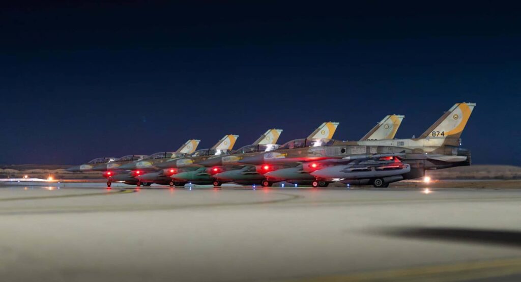 Israeli Air Force fighter jets taking off for Iran on June 13, 2025. Photo credit: EYEPRESS via Reuters Connect.