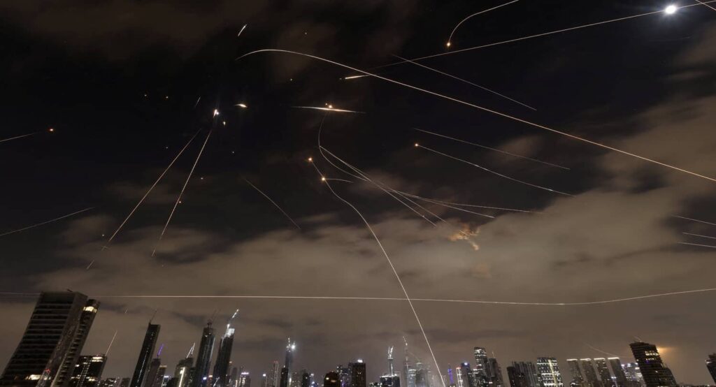 Iranian missiles intercepted over Tel Aviv, June 16, 2025. Photo credit: REUTERS/Ronen Zvulun.