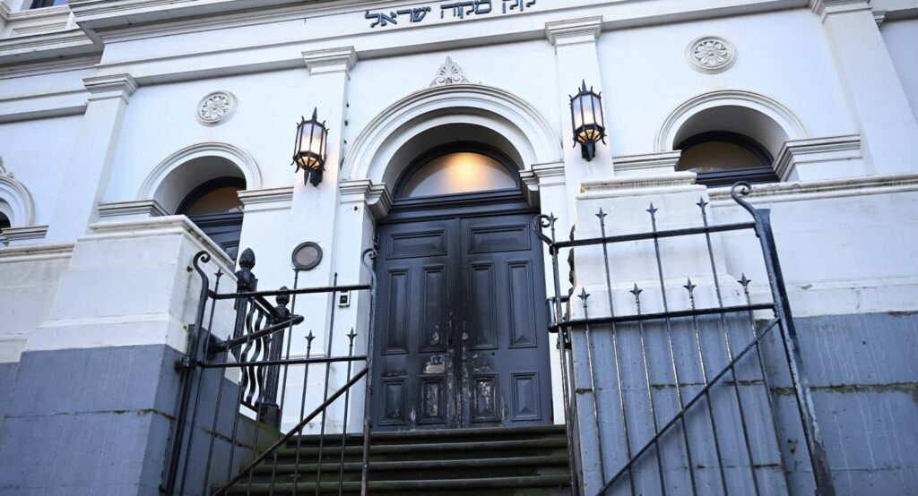 A view of the damaged exterior of the East Melbourne Hebrew Congregation in Melbourne, Australia, July 5, 2025. Photo credit: via REUTERS.